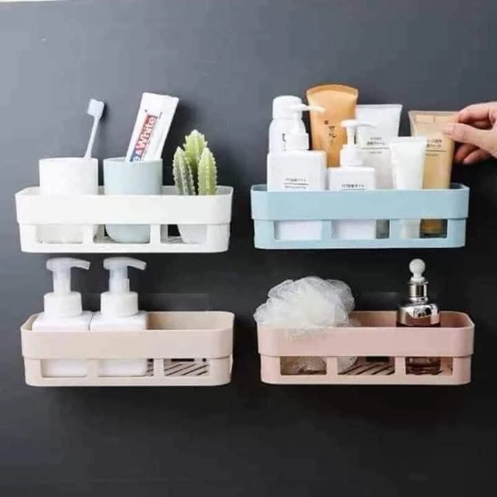 kệ để đồ nhà tắm, nhà bếp kệ để đồ đa năng bằng nhựa chữ nhật dán tường chịu lưc