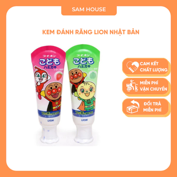 Kem đánh răng Lion Nhật Bản - Kem đánh răng cho bé có thể nuốt được, rất an toàn cho bé - Sam House