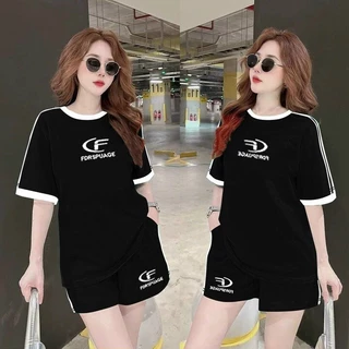 BỘ SHORT THỂ THAO NỮ THUN COTTON PHOM THỜI TRANG LOGO THÊU THỜI THƯỢNG