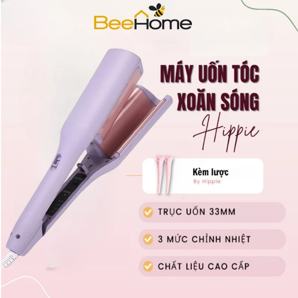 Máy Uốn Tóc Xoăn Tự Động Hippie 32mm Cao Cấp, Máy Làm Xoăn Sóng Nước Chỉnh Nhiệt Bảo Hành 12 Tháng