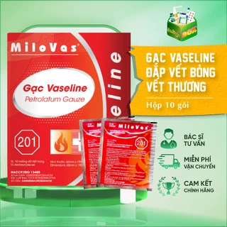 Gạc dán bỏng Vaseline Milovas - bảo vệ vết thưởng, giảm khô nứt da (Hộp 10 miếng)