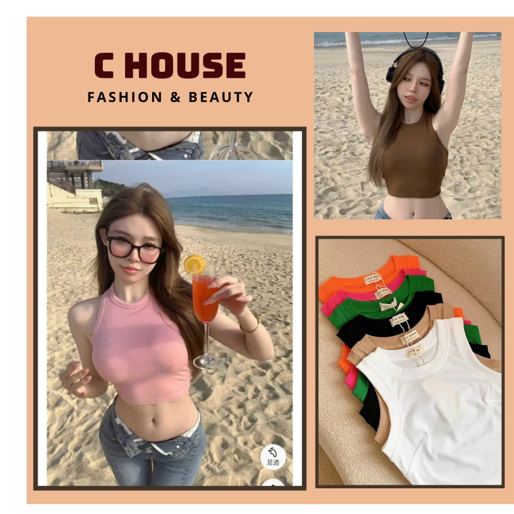 Áo croptop nữ C - HOUSE áo ba lỗ không tay ôm body chất thun gân co giãn tốt kiểu Basic Ulzzang