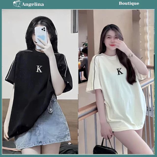 Áo thun cotton in chữ trước ngực  Áo Phông tay Lỡ In Chữ K Trước Ngực Viền Vai - Thêu Chữ K viền vai Thêu Nổi