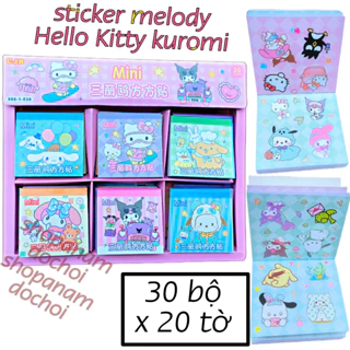 Khay 30 bộ sticker Hello Kitty, melody, sarino , chó siba các loại