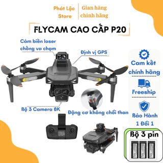 play cam, Flycam P20 PRO MAX Bộ 3 camera 4K, Có GPS Tự Động Bay Về, Tránh Chướng Ngại Vật, Pin 3500mAh bay 35 phút