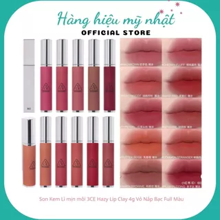 Son môi 3CE Hazy Lip Clay 4g siêu lì mịn vỏ bạc