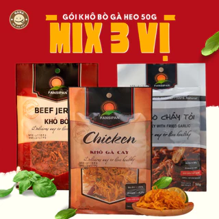 Combo Mix Khô Bò, Khô Gà, Khô Heo Chính Hãng Fansipan Gói 50gram Đảm Bảo An Toàn Vệ Sinh, Ăn Vặt NaNa