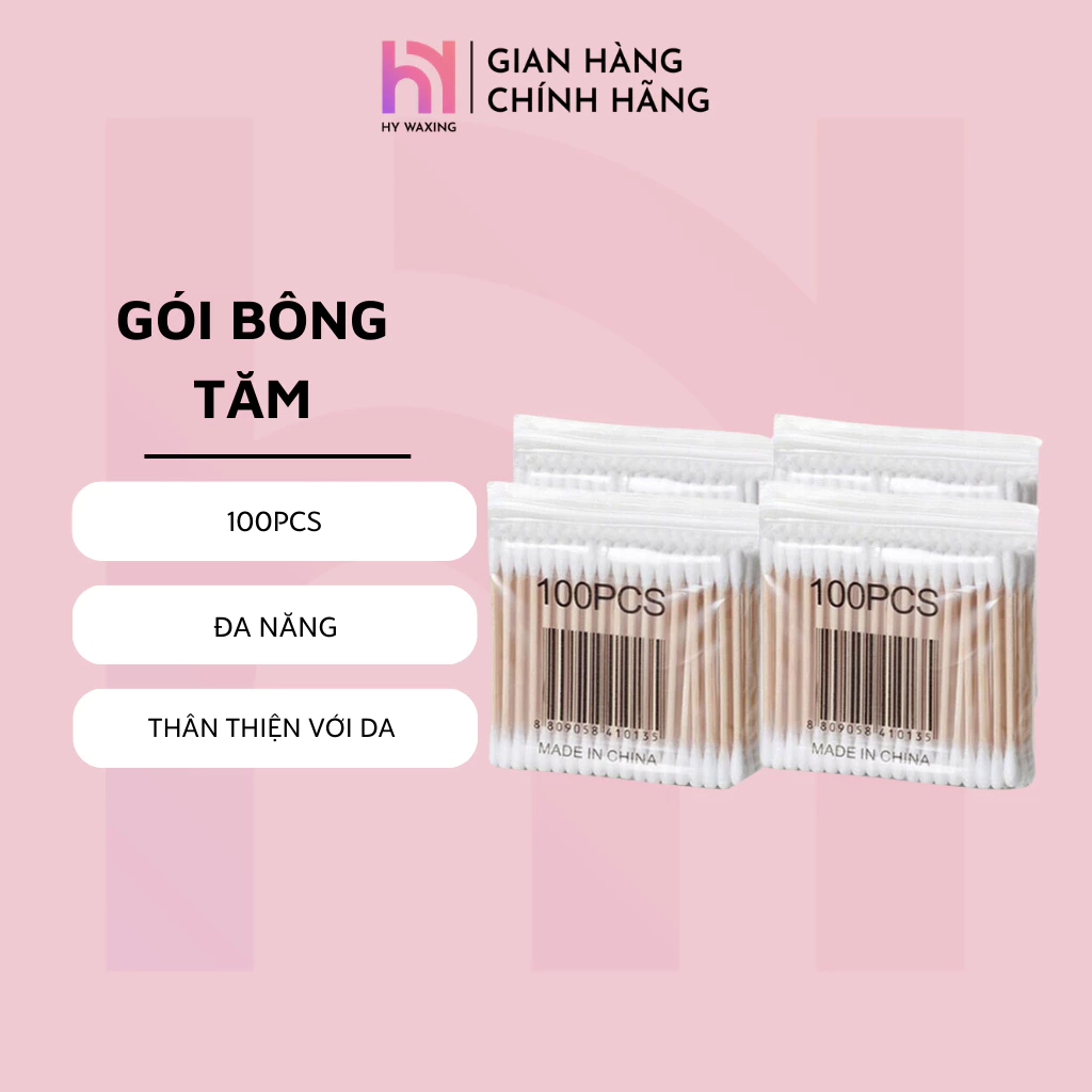 Tăm Bông Gói 100 Chiếc HY WAXING Bằng Gỗ Tre Chắc Chắn Tiện Lợi Tăm Bông Ngoáy Tai Tre Thân Thiên Môi Trường CI-044