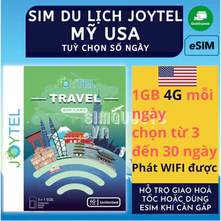 Sim du lịch Mỹ USA Không giới hạn dung lượng tốc độ 4G hãng Joytel gói cưới từ 3-30 ngày