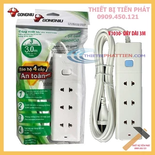 Ổ Cắm Điện 3 Lỗ 1 Công Tắc Có Đèn Báo GONGNIU GNVN-V1030-30 Dây Dài 3m (Chính Hãng)