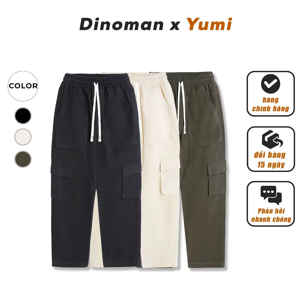 Quần Cargo Pant Kaki 300gsm DINOMAN , Quần Túi Hộp Nam Nữ Ống Rộng Basic QTH01