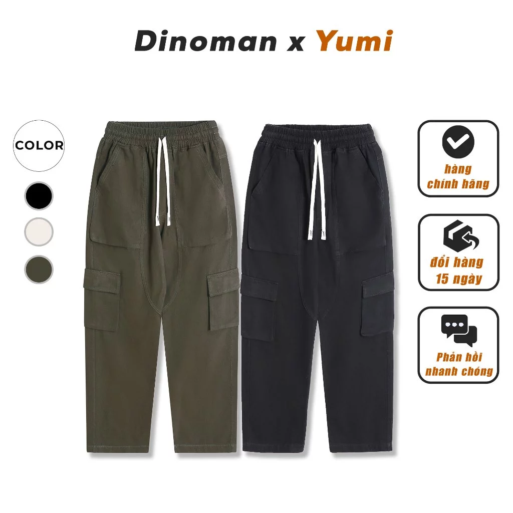 Quần Cargo Pant Kaki Túi Hộp DINOMAN Dáng Suông Rộng Dễ Phối Đồ QTH01-2