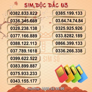 Sim Số Đẹp Độc Lạ Dễ Nhớ Đầu 03, Sim Viettel Trả Trước, Hỗ Trợ Đăng Ký Chính Chủ