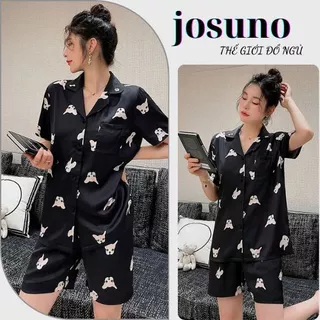 Đồ bộ nữ pijama đồ ngủ lụa ngắn tay họa tiết dễ thương thời trang mùa hè JOSUNO BN003