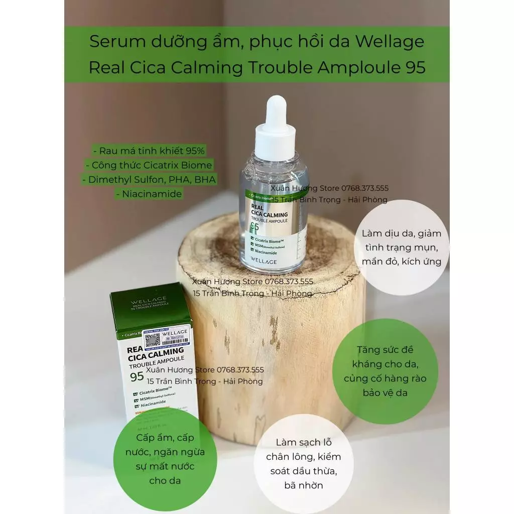 Serum dưỡng ẩm, phục hồi da Wellage Real Cica Calming Trouble Amploule 95