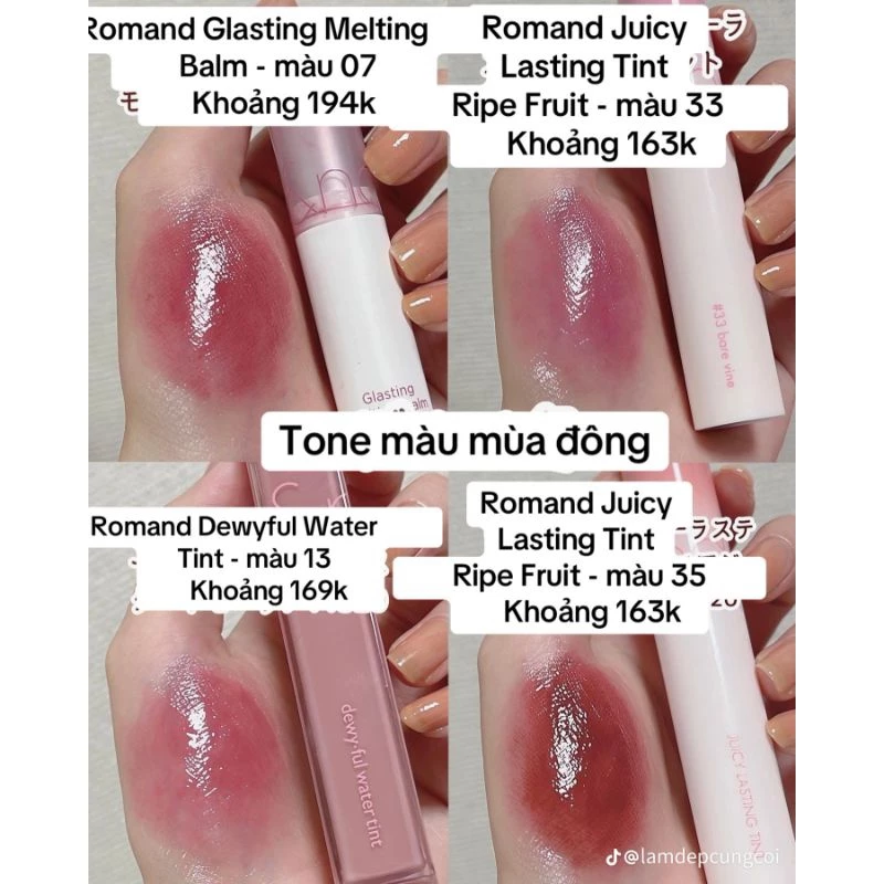 son bóng romand,son dưỡng romand,son tint romand,kem nền,son tint peripera màu hồng.....................................