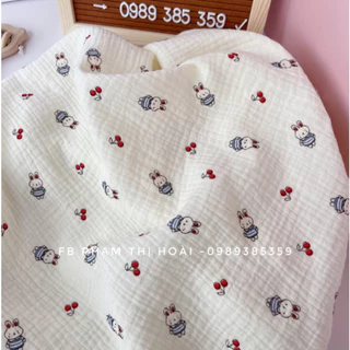 vải xô muslin 2 lớp cao cấp thỏ áo xanh chery mềm mịn may váy áo,khăn mặt,khăn tắm