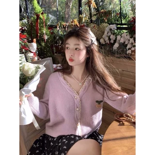 𝗺𝗶𝗲 𝘀𝘁𝘂𝗱𝗶𝗼 - Cardigan cổ V đính hoa cute dài tay