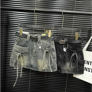Chân váy jean ngắn nữ túi dây nơ  (mua 2 sản phẩm được tặng thắt lưng) - Chân Váy MYK Jeans