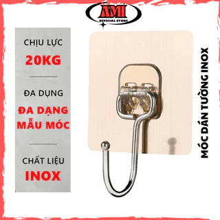 Móc dán tường inox 304 loại 1 chân chịu lực đến 20kg kèm miếng dán tráng bạc siêu dính, treo đồ tiện lợi, đa năng AMI