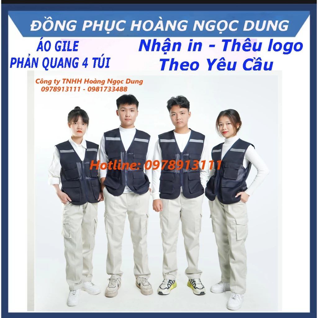 Áo bảo hộ lao động, áo gile bảo hộ 4 túi hộp, Áo ghi lê kỹ sư. Áo ghi lê màu tím than