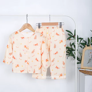 Pijama cho bé trai gái vải xô bamboo mềm mát A102 Áo Lá Homewear, đồ dài tay cho bé vải xô tre