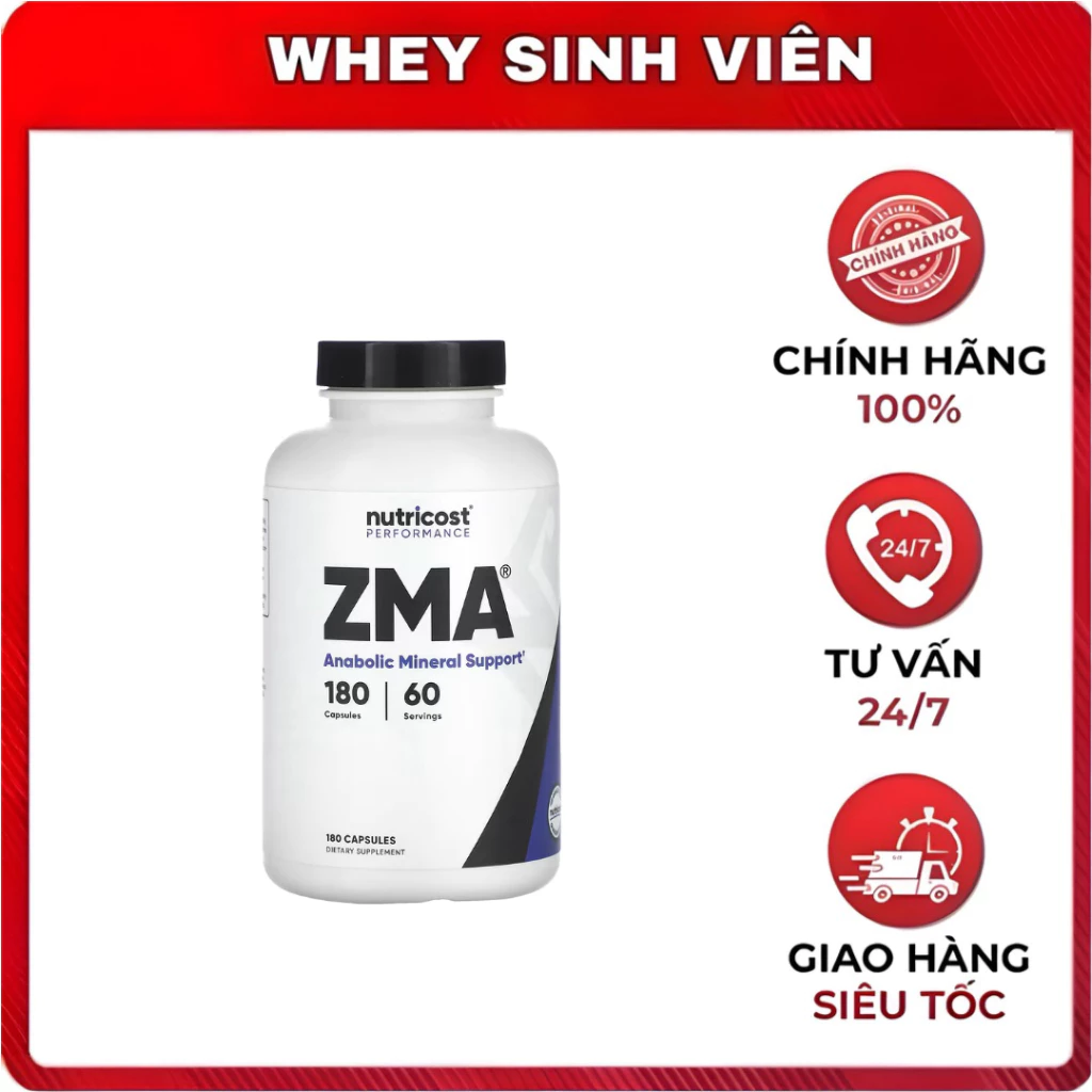 [Chính hãng] Nutricost ZMA 490mg Thực Phẩm Bổ Sung Tăng Sinh Lý Giảm Stress Và Phát Triển Cơ Bắp (180 Viên)