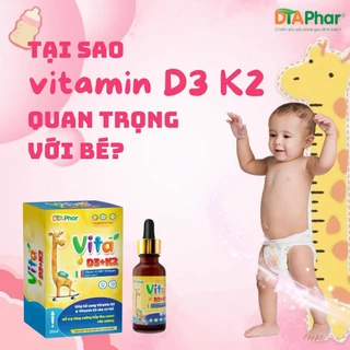 Bổ sung Vitamin D3+K2 cho bé, giúp xương chắc khỏe, tăng chiều cao. Lọ 20ml