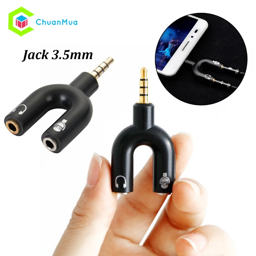 Đầu Nối Chữ U Chia 2 Cổng Micro - Tai nghe jack 3.5mm ( Cổng Chuyển Âm Thanh Kết Nối Tai Nghe Với Điện Thoại, Laptop )