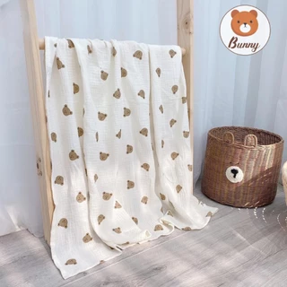 Khăn tắm cho bé Bunny, khăn tắm xô Muslin 2 lớp, khăn tắm cho bé sơ sinh đa năng siêu mềm mịn kích thước 100x100cm