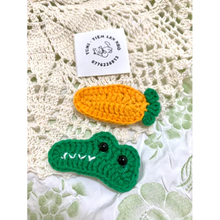 (handmade) kẹt tóc dễ thương hình cá sấu - cà rốt chất len baby