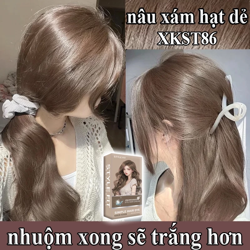 Một bộ dụng cụ nhuộm tóc miễn phí đầy đủ 🥰Nhẹ và không dễ phai，Thuốc Nhuộm Tóc，nâu xám hạt dẻ，Chiết xuất thực vật tự nhi