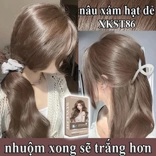 Một bộ dụng cụ nhuộm tóc miễn phí đầy đủ 🥰Nhẹ và không dễ phai，Thuốc Nhuộm Tóc，nâu xám hạt dẻ，Chiết xuất thực vật tự nhi