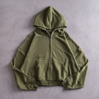 Hoodie BOXY ZIP UP Gori - OLIVE