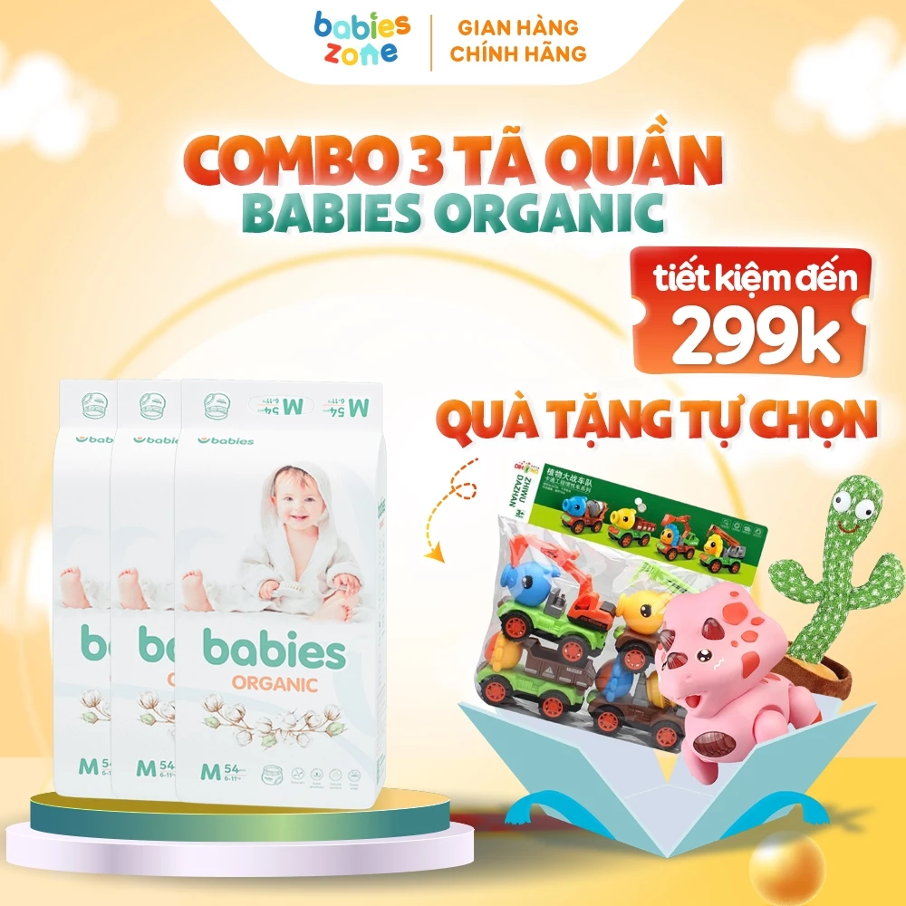 [Tặng 5 MDT + Quà] Mua combo 3 bịch Tã quần Babies Organic chất lượng cao, thấm hút chống tràn cho bé đủ size