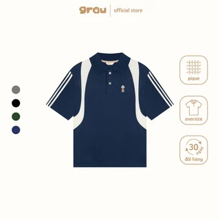 Áo Polo Grau Phối Thân Oversize Logo Thêu