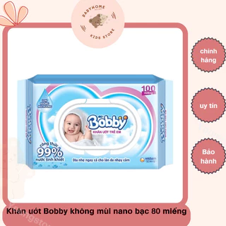 Khăn giấy ướt KHÁNG KHUẨN 99% Không hương BOBBY 80 tờ