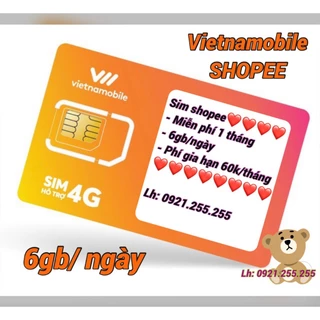 [Miễn phí 1 tháng] Sim Vietnamobile gói Shopee 6gb/ngày