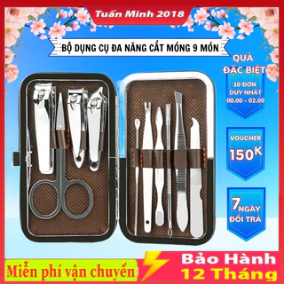 Bộ bấm móng tay 9 món đa năng, dụng cụ chăm sóc móng tay thép không gỉ, bộ cắt móng kèm bao da