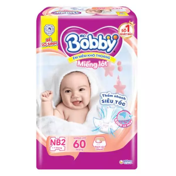 Miếng lót Bobby size Newborn 1 64 miếng/ Newborn1 108 miếng/ Newborn2 60 miếng