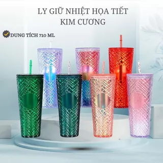 Ly Giữ Nhiệt Lạnh Kim Cương, Cốc Giữ Nhiệt Kim Cương 2 Lớp Cách Nhiệt Cao Cấp 710ml Chất Liệu PP Cách Nhiệt-CỐC GIỮ NHỆT