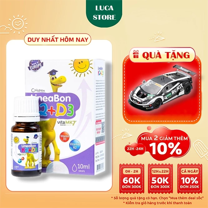 LineaBon K2+D3 - Bổ sung vitamin K2, D3. Tăng cường hấp thu canxi tối đa (Lọ 10ml)