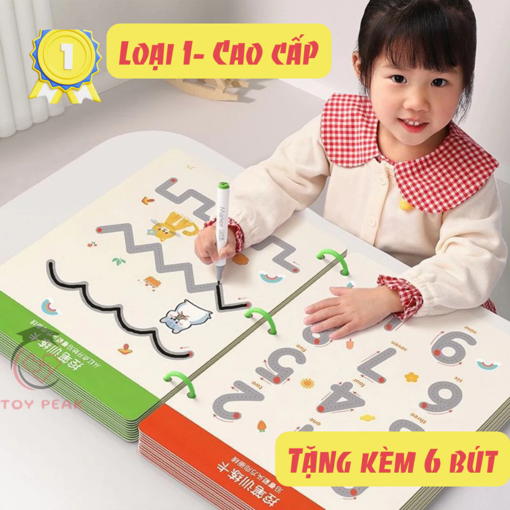 Tập Tô Vẽ Thông Minh Tập Viết Xoá Được 64 Trang,Tặng kèm 6 bút, Học Liệu Montessori Cho Bé 2345 Tuổi