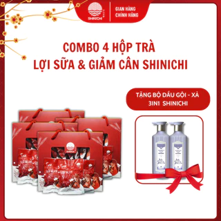 [MUA 4 TẶNG 1] COMBO 4 hộp trà lợi sữa giảm cân Shinichi tặng Bộ đôi gội - xả Shinichi mềm mượt, giăm gãy rụng tóc