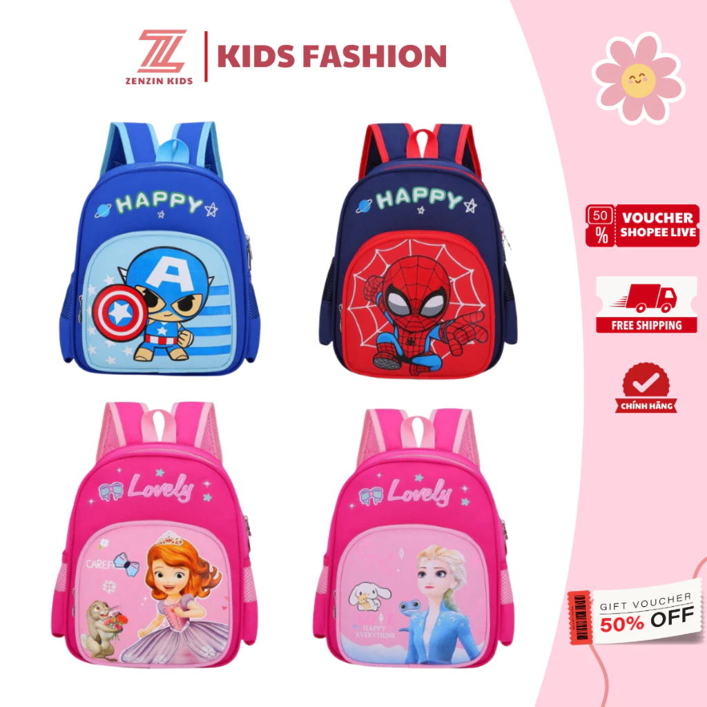 Balo mầm non cho bé trai và bé gái in hình dễ thương ZENZIN KIDS đi học từ 1-5 tuổi, cặp mẫu giáo trẻ em đựng sữa tả bỉm