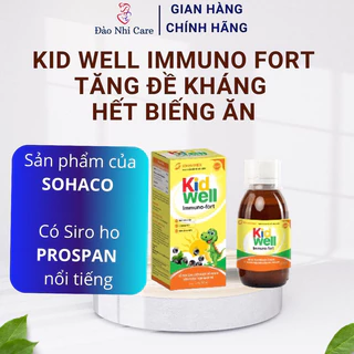 Siro Tăng đề kháng Hết biếng ăn KID WELL Immuno-fort, Hộp 1 lọ siro 120 ml