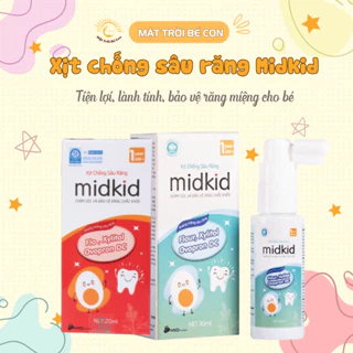 Xịt chống sâu răng Midkid cho bé từ 1 tuổi giúp làm sạch mảng bám ố vàng, bảo vệ men răng, vị nho ngọt 30ml nuốt an toàn