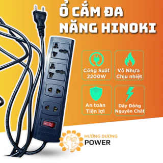 Ổ cắm đa năng HINOKI liền dây, dây dài 2.5m và 4.5m,chống cháy, chịu tải cao 2200W