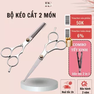 Kéo cắt tóc chuyên nghiệp, Bộ cắt tóc 2 món Kéo cắt- Kéo tỉa chất liệu cao cấp, nhỏ gọn dùng trong tiệm, trong gia đình