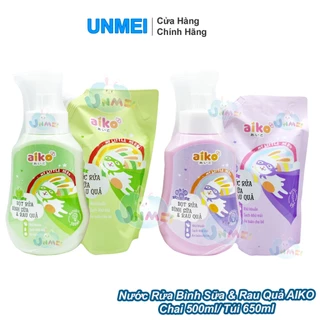 Nước Rửa Bình Sữa Và Rau Củ  Aiko Chai 500ml/Túi 650ml - Nguyên Liệu Tự Nhiên , Vòi Tạo Bọt Tiện Lợi Khi Dùng